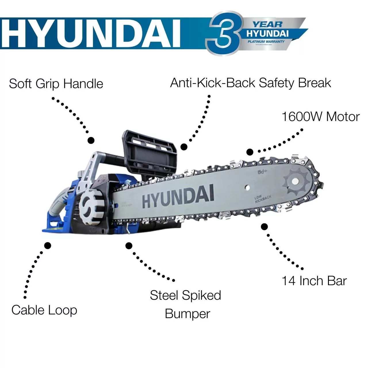 Hyundai 14" 35cm Electric Chainsaw 1600W 230V