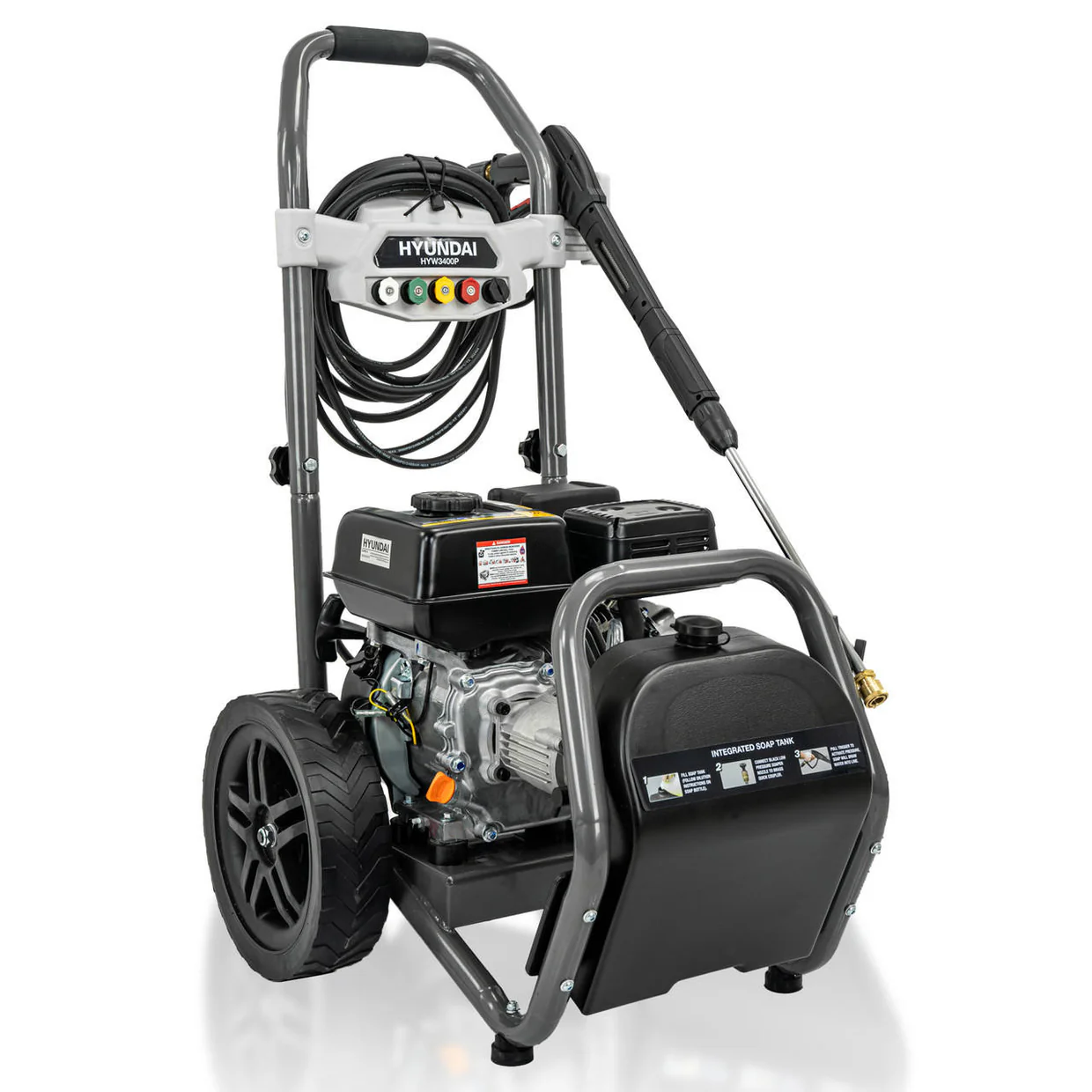 Hyundai 3400psi 209cc Petrol Pressure Washer, 9L/min, 10m Hose