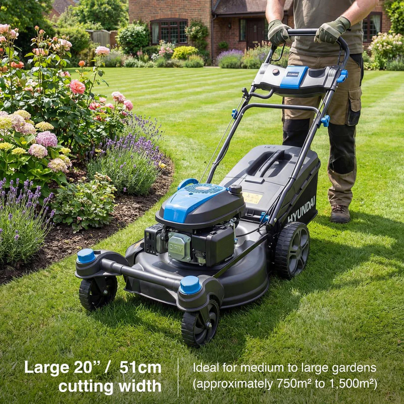Hyundai 20" / 51cm Zero Turn Self-Propelled Petrol Lawnmower, Electric Start, 196cc