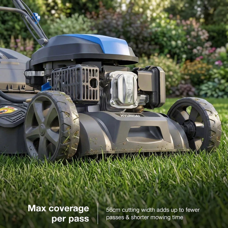 Hyundai 22” / 56cm Self-Propelled Petrol Lawnmower, Electric Start, 3-in-1