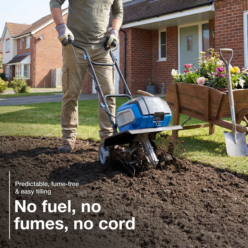Hyundai 36cm / 14" 40V (20Vx2) Brushless Cordless Tiller, 4 Blades, 205mm Depth