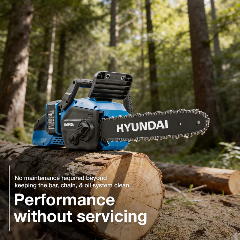 Hyundai 14" / 350mm 40V, (2x20V), 4Ah Brushless Cordless Chainsaw, Auto-Oiling, Anti-Kickback