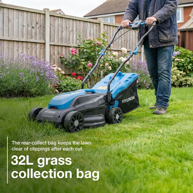 Hyundai 33cm / 13" 20V Brushless Cordless Lawnmower, 32L Collection Bag