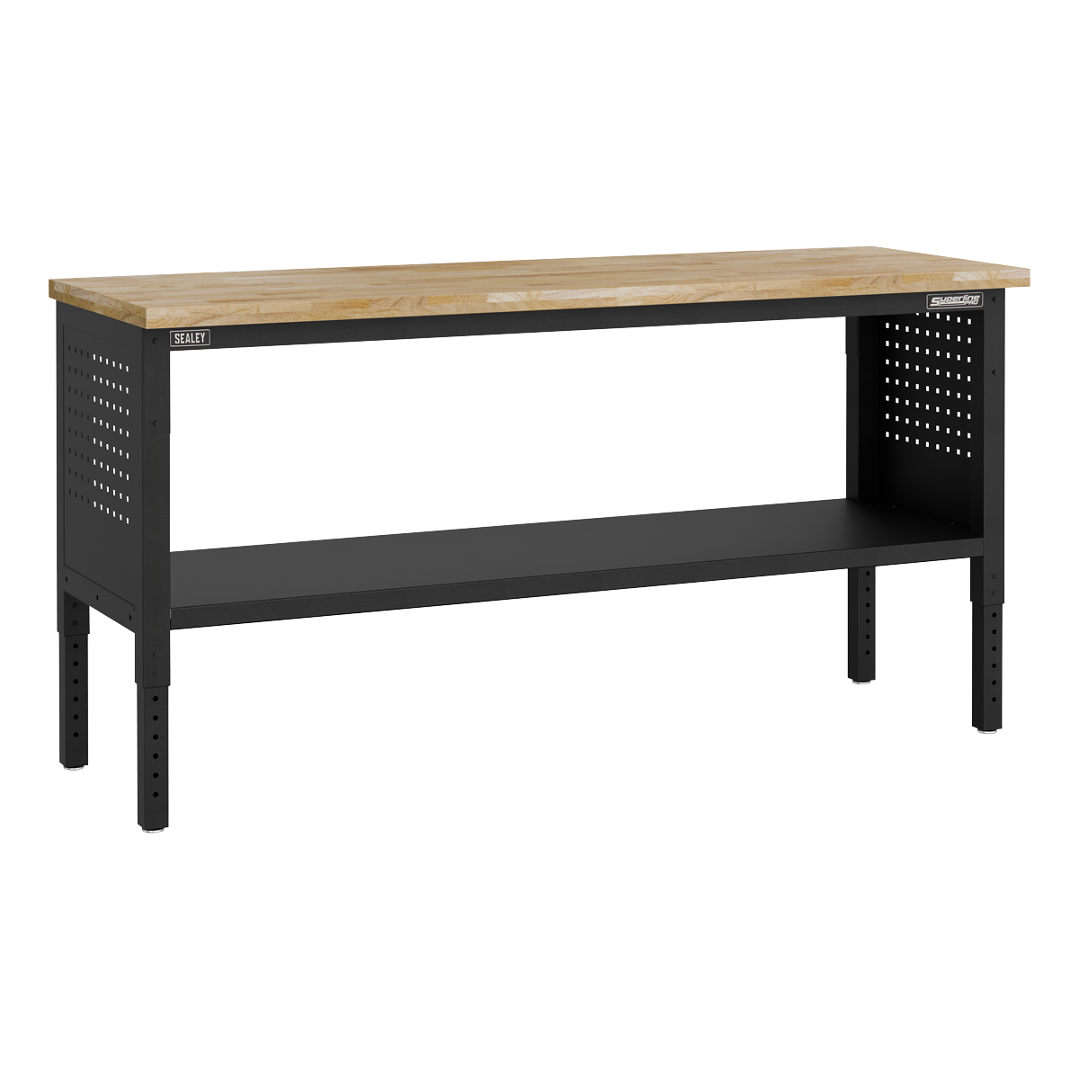 Sealey Superline PRO® Modular Adjustable-Height Workbench with Pegboard Back Panel & Wooden Worktop 1830mm