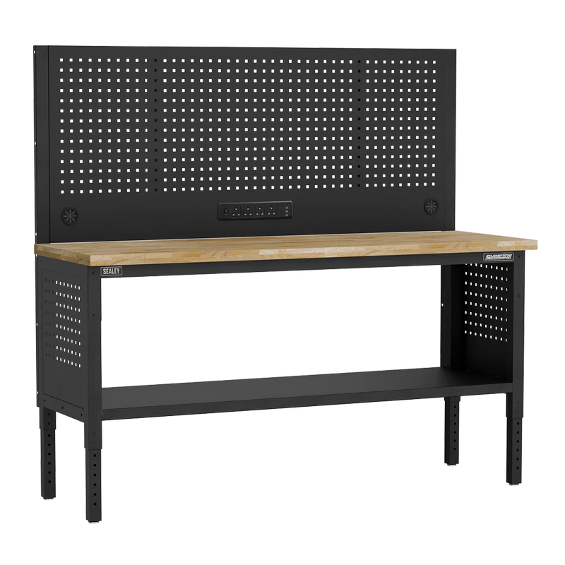 Sealey Superline PRO® Modular Adjustable-Height Workbench with Pegboard Back Panel & Wooden Worktop 1830mm