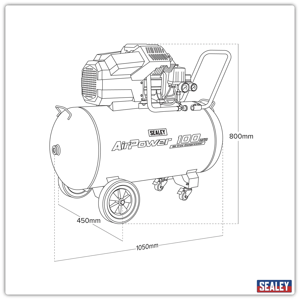 Sealey Air Compressor 100L V-Twin Oil Free Direct Drive 3hp