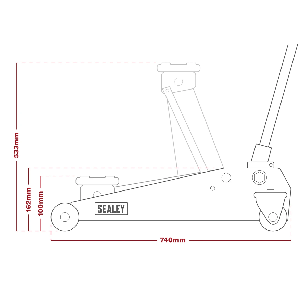 Sealey Premier Low Profile Trolley Jack with Rocket Lift 3 Tonne - Green