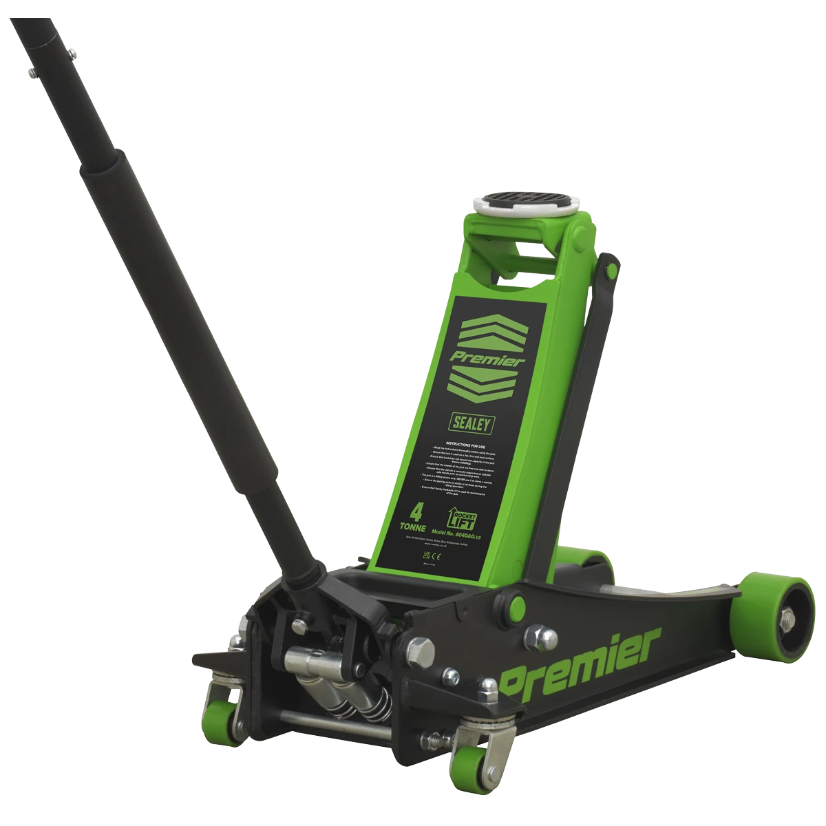 Sealey Premier Low Profile Trolley Jack with Rocket Lift 4 Tonne - Green