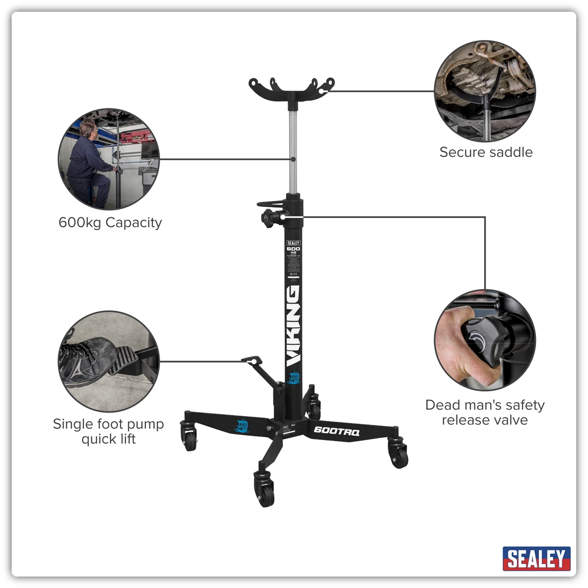 Sealey Viking Vertical Transmission Jack with Quick Lift 600kg