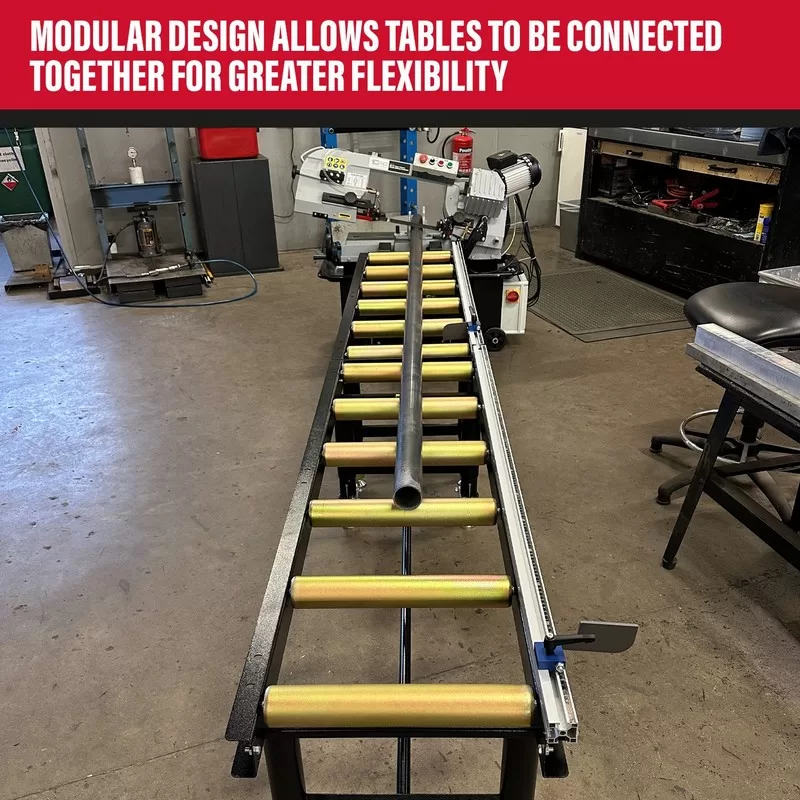 SIP Adjustable Roller Stand Table 1500x400mm 400kg
