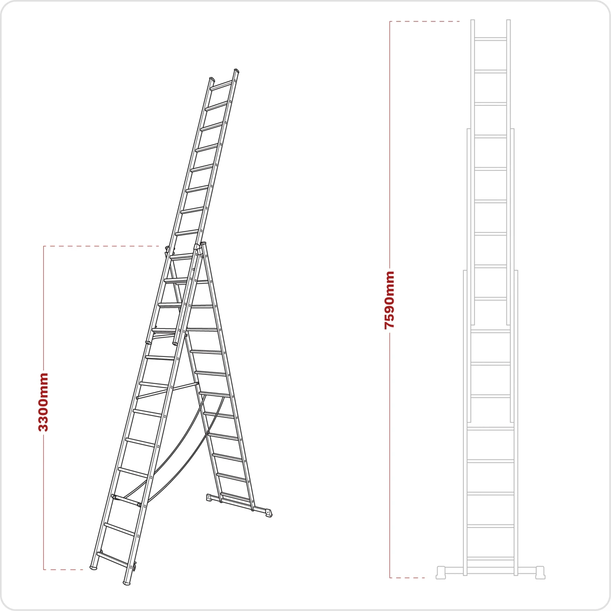 Sealey Extension Combination Ladder 3 x 12 Aluminium - EN 131