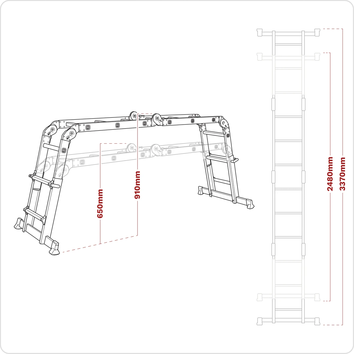 Sealey Aluminium 4-Way Multipurpose Adjustable-Height Ladder - EN 131
