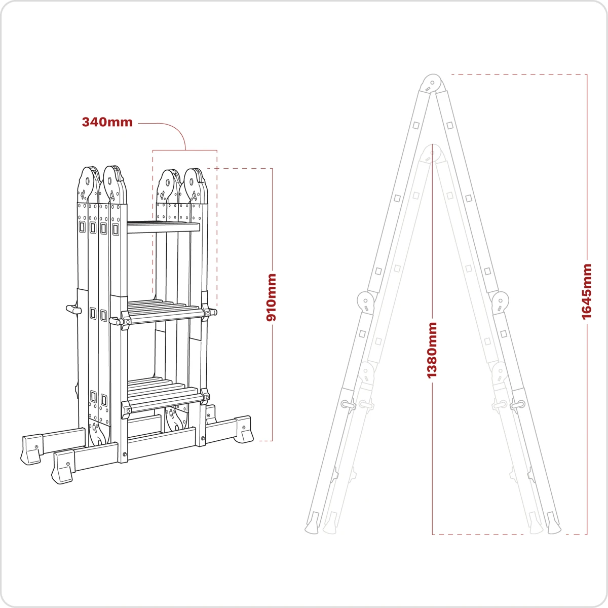 Sealey Aluminium 4-Way Multipurpose Adjustable-Height Ladder - EN 131