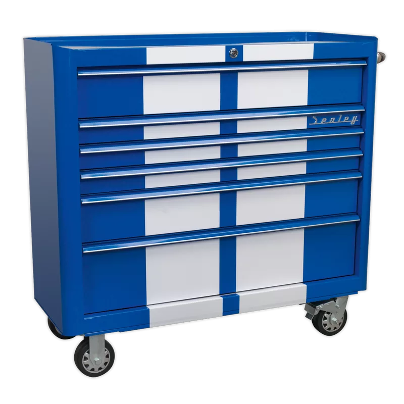 Sealey Premier™ Retro Style Wide Rollcab 6 Drawer - Blue with White Stripes