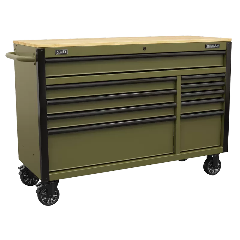 Sealey Superline PRO® Mobile Trolley with Wooden Worktop & Power Bar 10 Drawer 1320mm