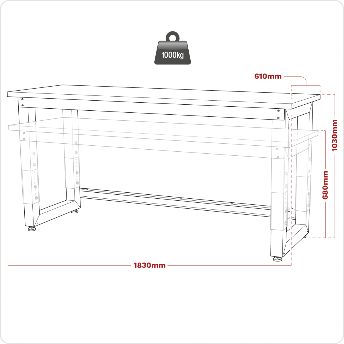 Sealey Premier™ Heavy-Duty Steel Adjustable Workbench with Wooden Worktop 1830mm