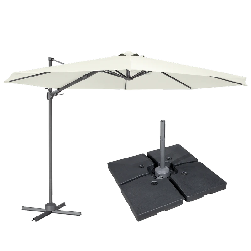 Sealey Dellonda Cantilever Parasol with 360° Rotation, Tilt, Cover & Base 3m - Cream