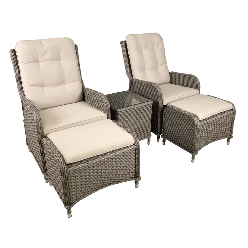 Sealey Dellonda Chester Rattan Wicker Outdoor Recliner Loungers & Table Set 5pc
