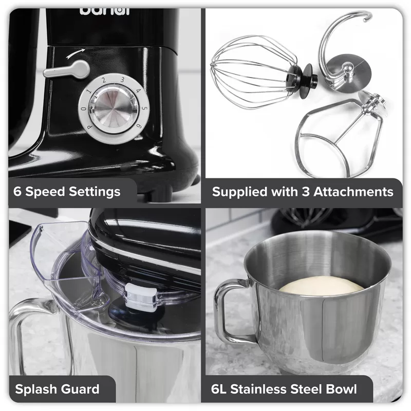 Sealey Baridi 1500W Stand Mixer with Accessories 6L - Black