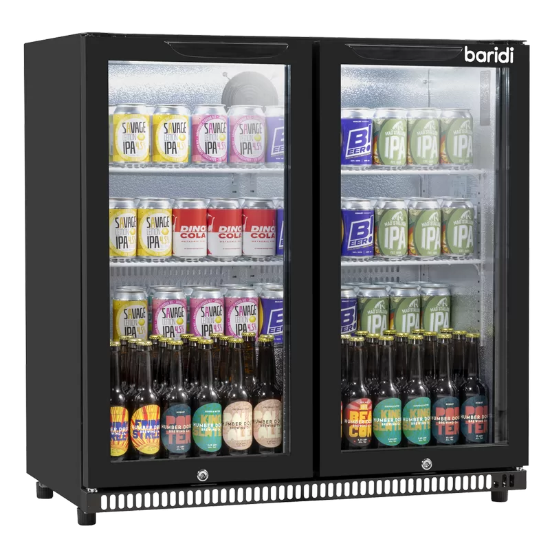 Sealey Baridi Back Bar Drinks Fridge/Cooler with Double Hinged Door & Security Lock 190L - Black