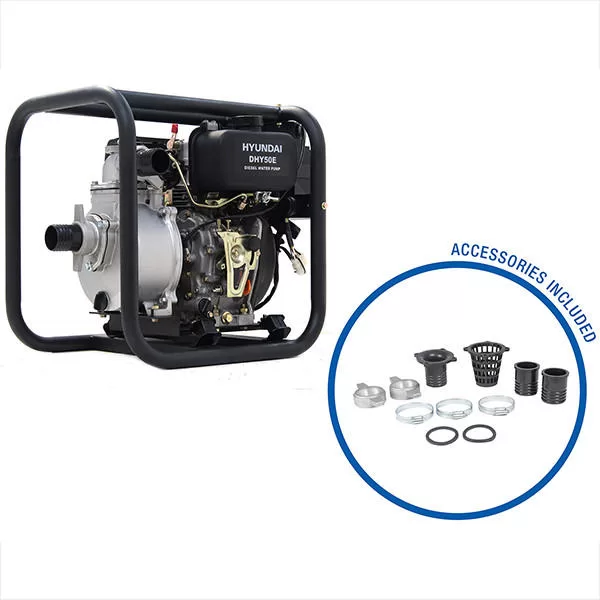Hyundai 50mm 2''Diesel Water Pump, 33m Total Head, 8m Lift, 600L/min Flow Rate, 6hp, 221cc