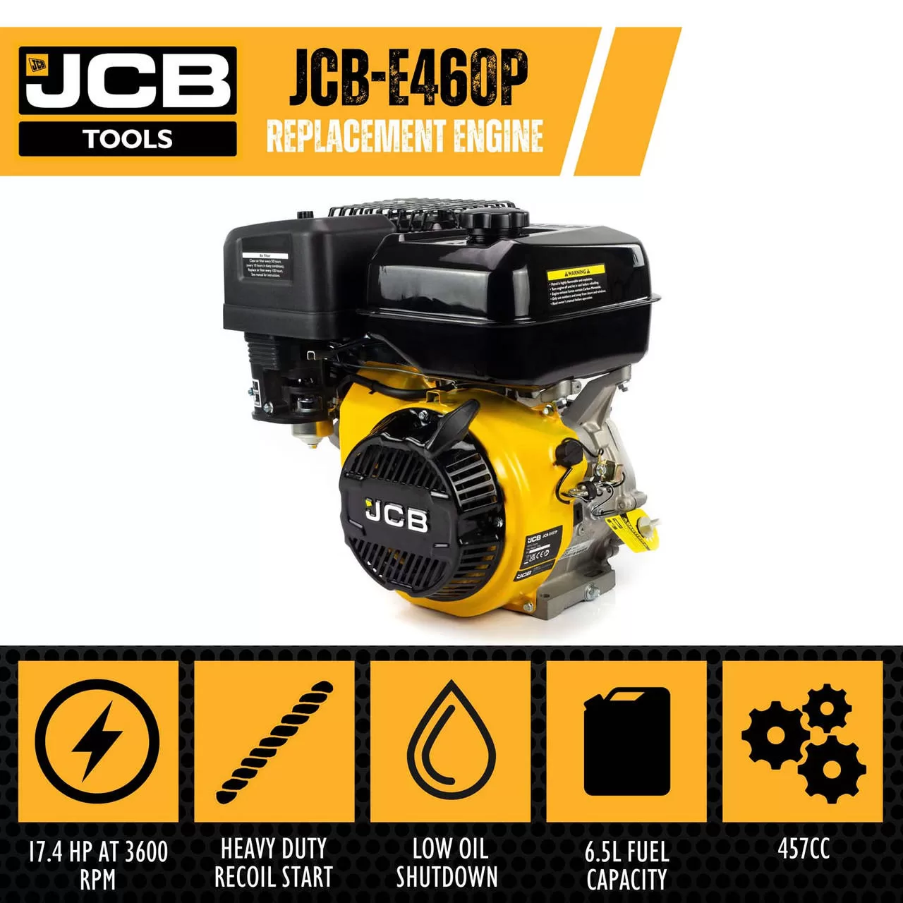 JCB 15hp 25.4mm 1” Petrol Engine, 457cc, 4 Stroke, OHV, Horizontal Shaft