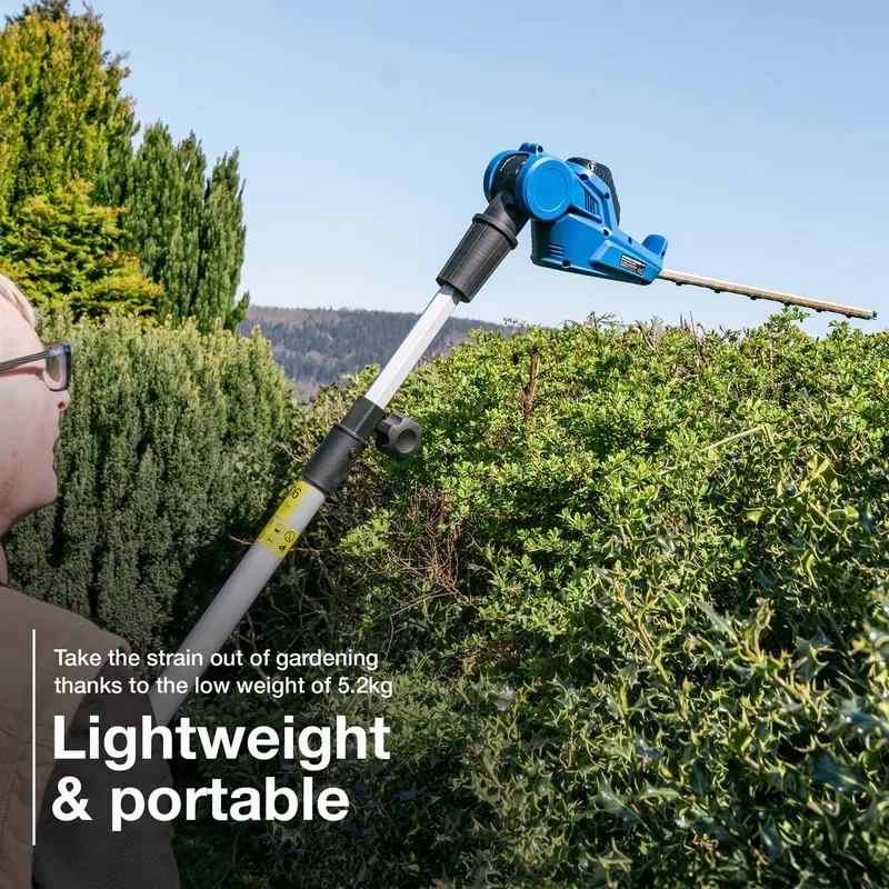Hyundai 20V 450mm Cordless Pole Hedge Trimmer, 2.6m Long Reach, 2.0Ah li-ion Battery & Charger