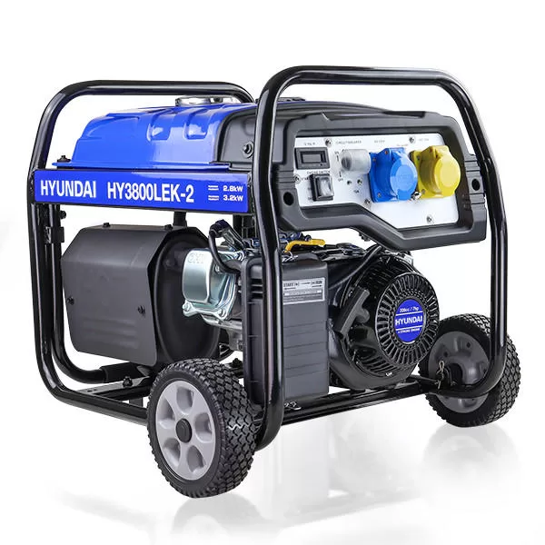 Hyundai 3.2kW / 4kVA* Petrol Site Open Generator with Electric, Recoil Start & Wheel Kit