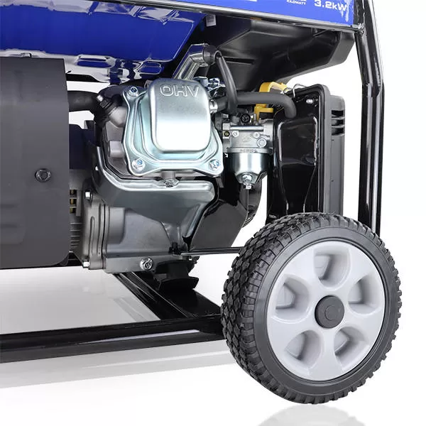 Hyundai 3.2kW / 4kVA* Petrol Site Open Generator with Electric, Recoil Start & Wheel Kit