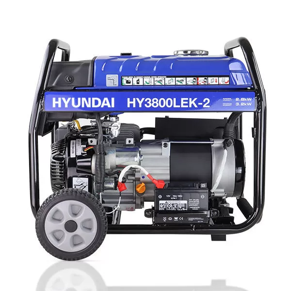 Hyundai 3.2kW / 4kVA* Petrol Site Open Generator with Electric, Recoil Start & Wheel Kit