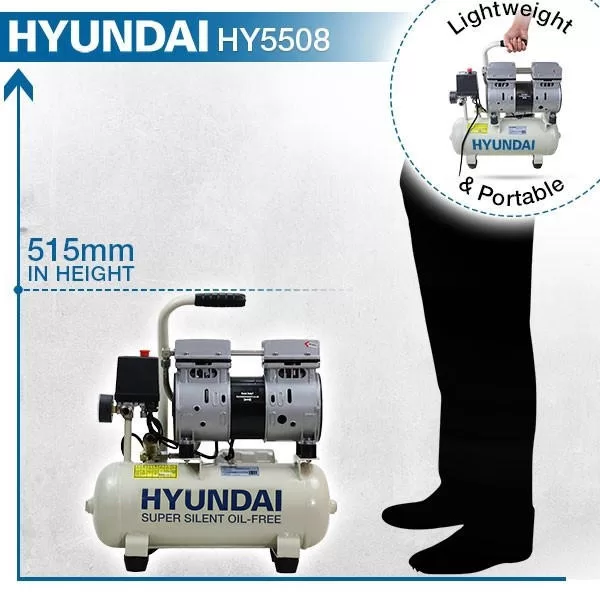 Hyundai 550W 8L Oil Free Low Noise Portable Air Compressor 4CFM 100psi Direct Drive