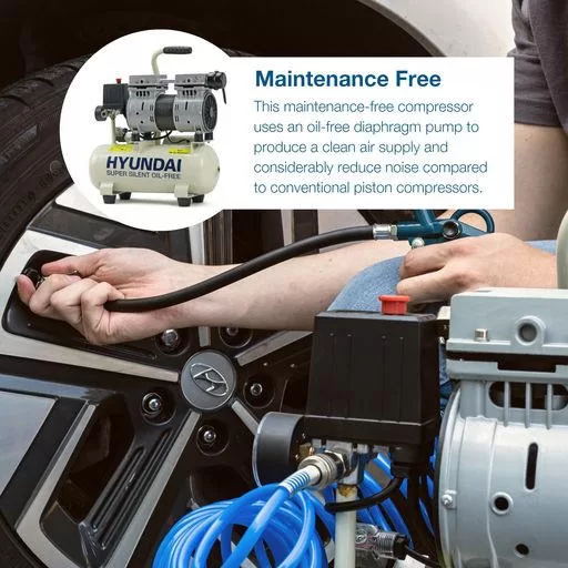 Hyundai 550W 8L Oil Free Low Noise Portable Air Compressor 4CFM 100psi Direct Drive