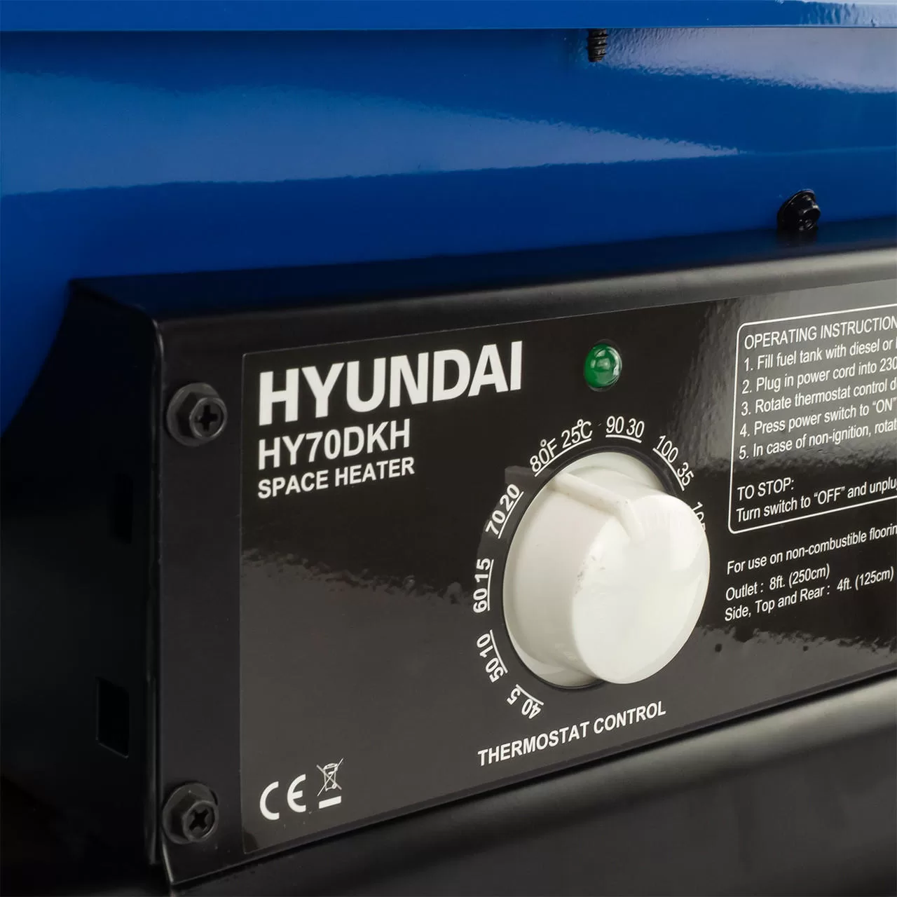 Hyundai 70,000BTU / 20kW Diesel or Kerosene Space Heater, 496m3 Coverage, Thermostat