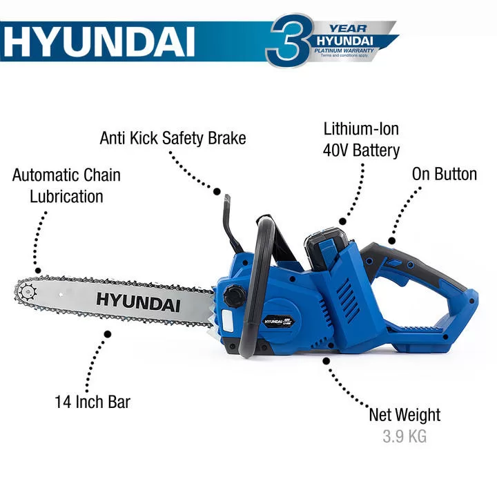 Hyundai HYC40Li 14‑inch Cordless Chainsaw – 40V 2.5Ah Battery