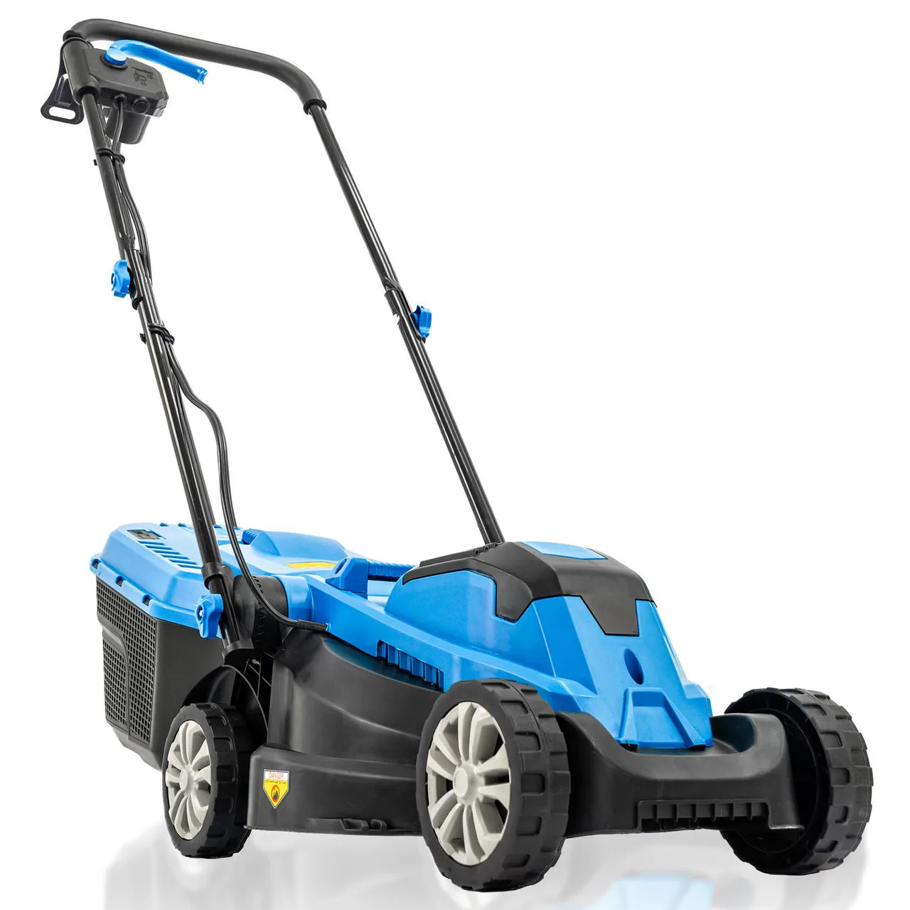 Hyundai 33cm 1300W Electric Lawn Mower, 11m Detachable Power Cable, 3 Heights & 30L Collection Bag