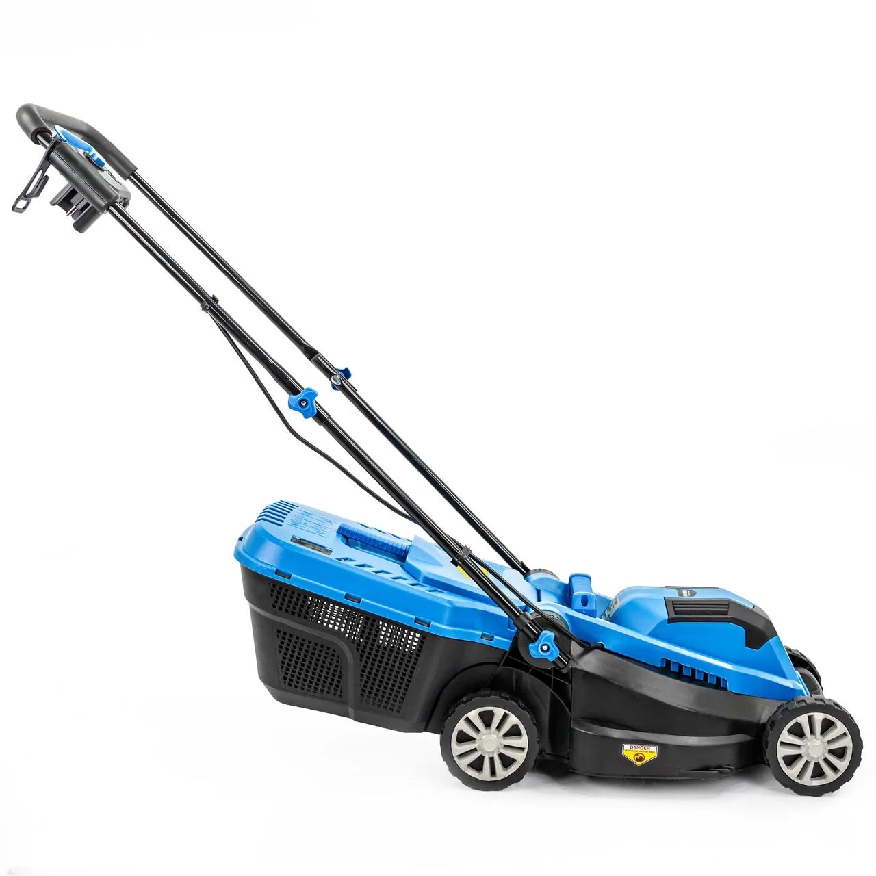 Hyundai 33cm 1300W Electric Lawn Mower, 11m Detachable Power Cable, 3 Heights & 30L Collection Bag