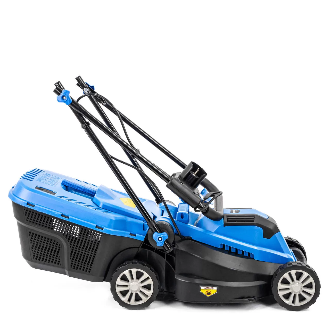 Hyundai 33cm 1300W Electric Lawn Mower, 11m Detachable Power Cable, 3 Heights & 30L Collection Bag