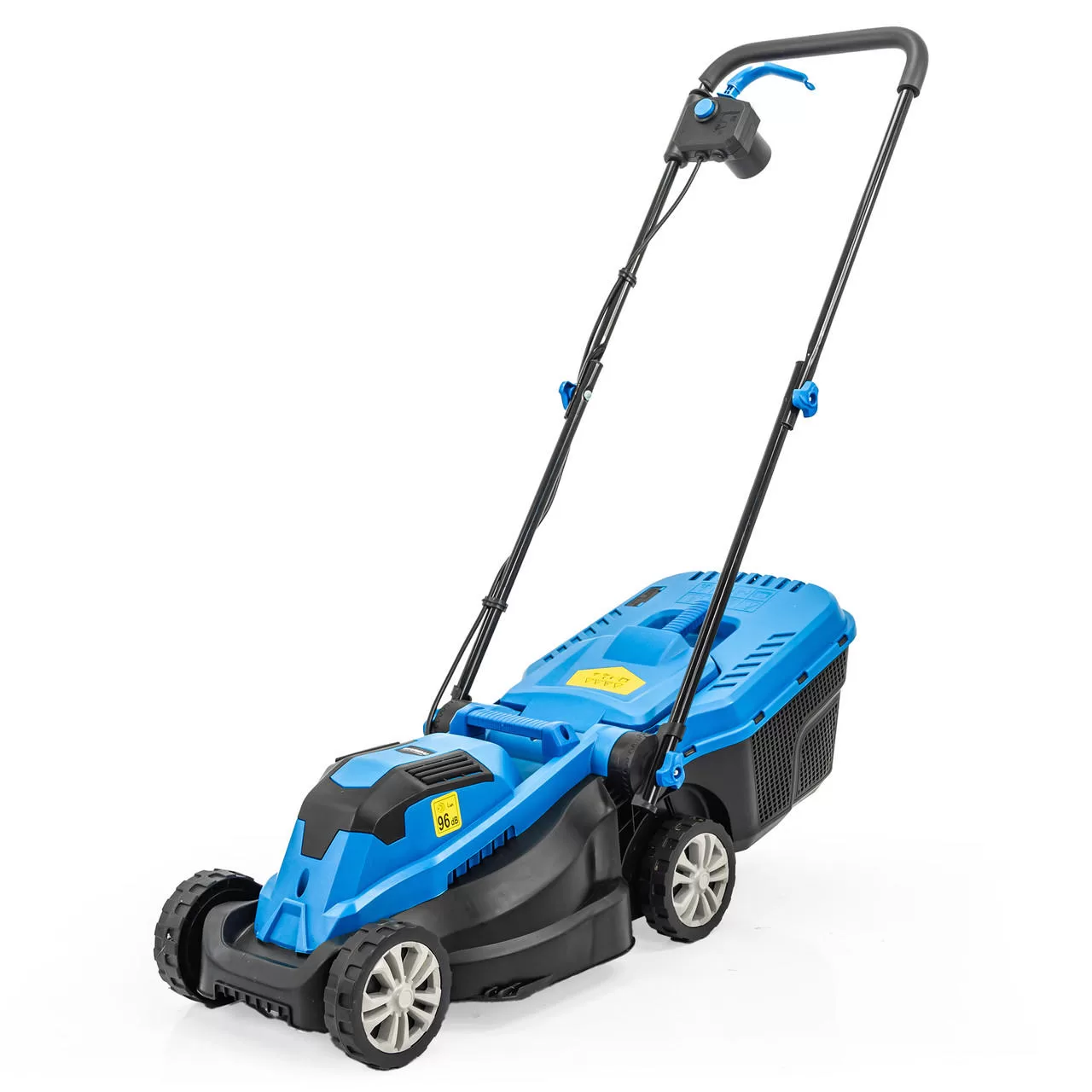 Hyundai 33cm 1300W Electric Lawn Mower, 11m Detachable Power Cable, 3 Heights & 30L Collection Bag