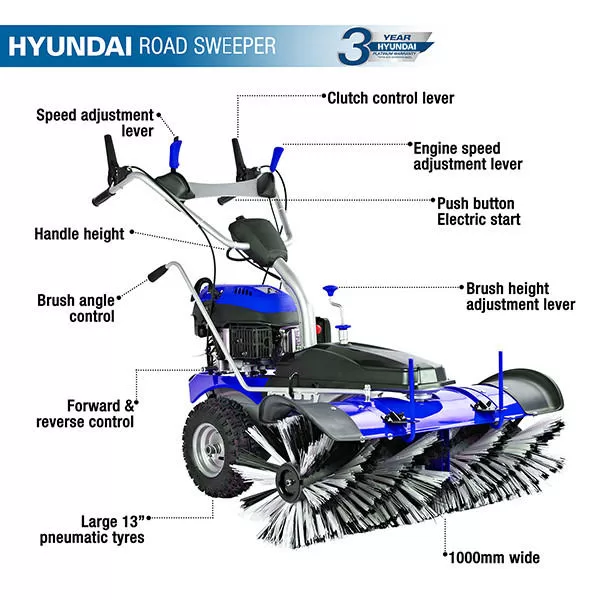 Hyundai 173cc 39'' 100cm Self Propelled Petrol Yard Sweeper Powerbrush