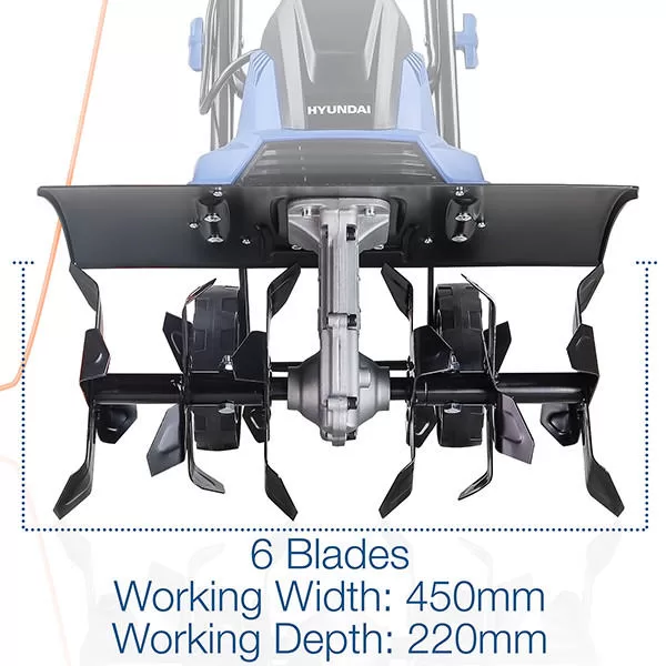 Hyundai 1500W 45cm Electric Garden Tiller, Cultivator, Rotavator and Rototiller 4 x 6 Blades
