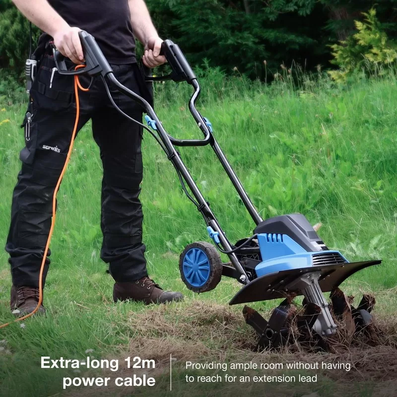 Hyundai 1500W 45cm Electric Garden Tiller, Cultivator, Rotavator and Rototiller 4 x 6 Blades