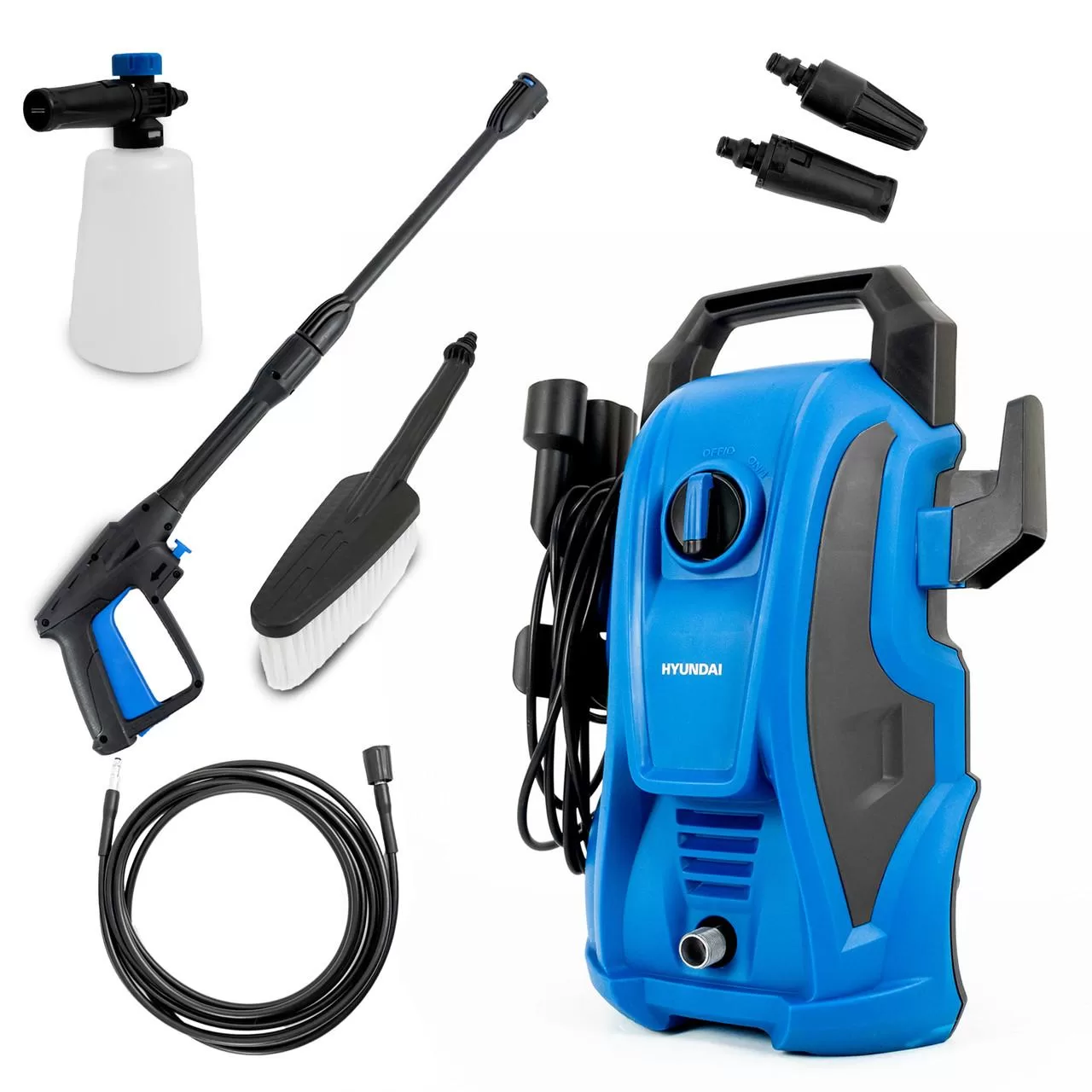 Hyundai 1740psi Electric Pressure Washer, 7.1L/min, 1600W Motor with Hose & Attachments