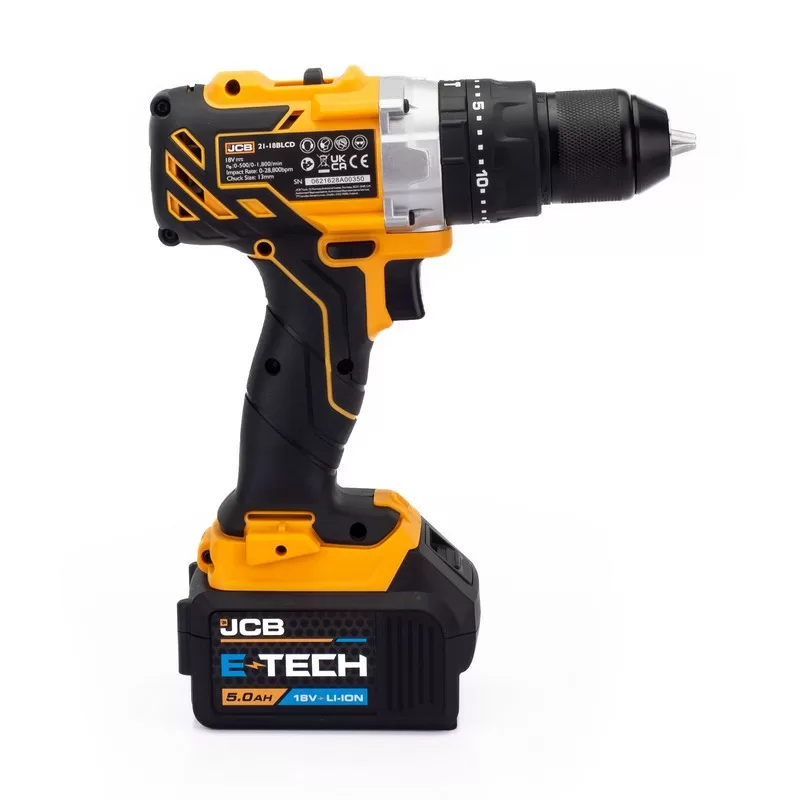 JCB 18V 65Nm Brushless, Variable Speed Combi Drill with 5.0Ah Li-ion Battery & 2.4A Charger