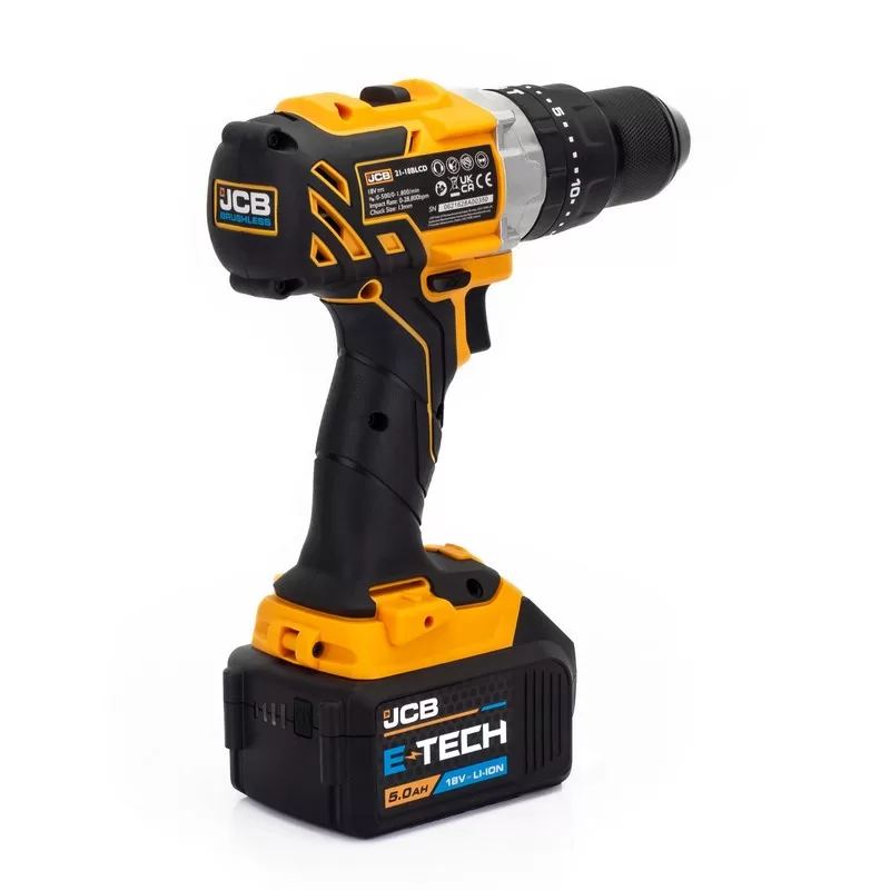 JCB 18V 65Nm Brushless, Variable Speed Combi Drill with 5.0Ah Li-ion Battery & 2.4A Charger