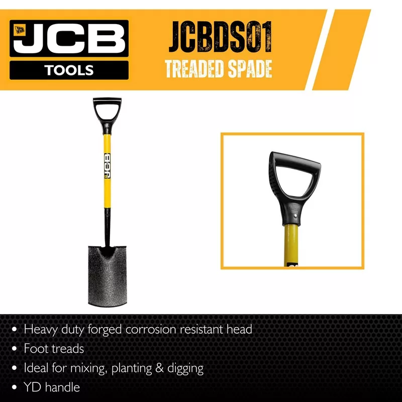 JCB 180 x 280mm Blade Professional Solid Forged Treaded Garden Spade