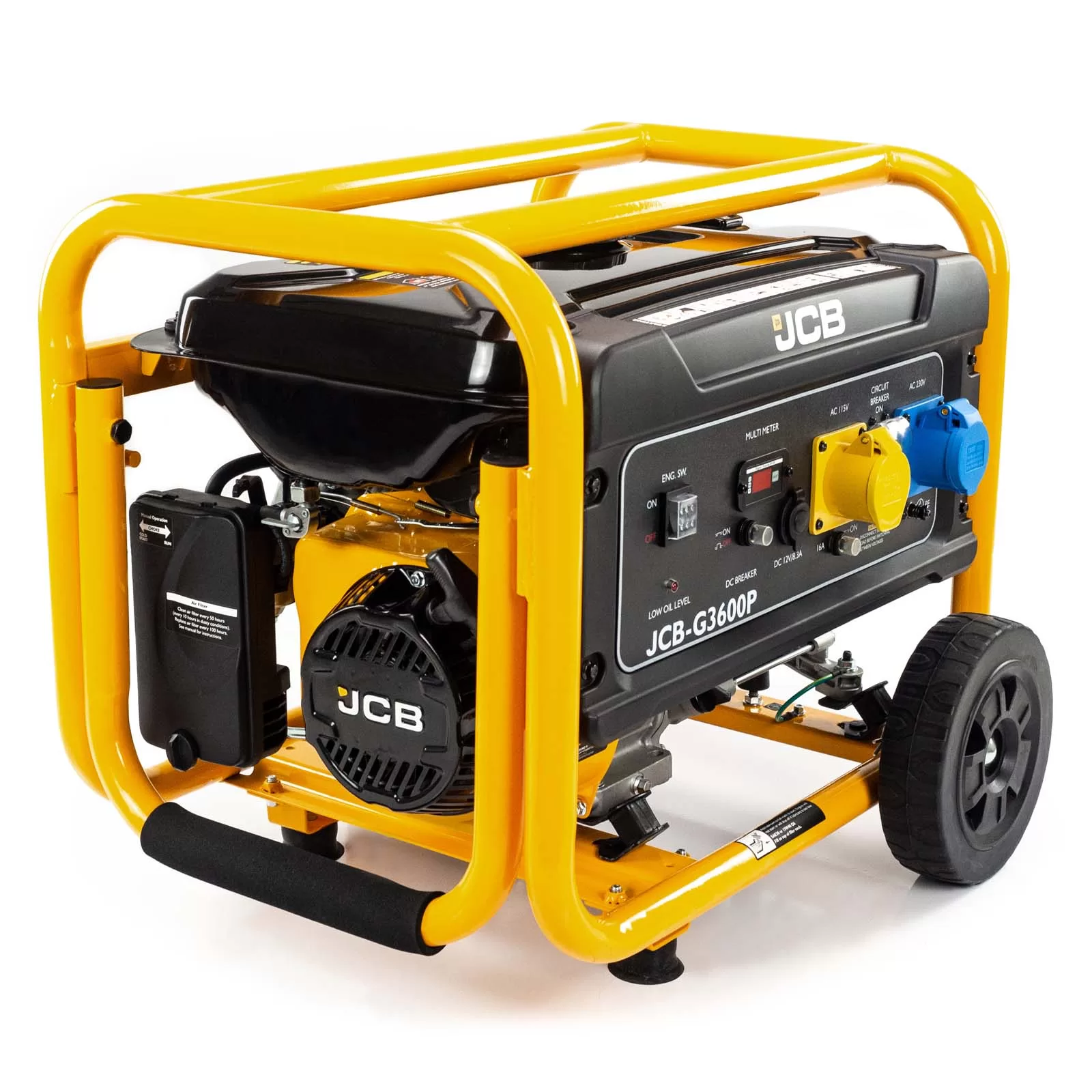 JCB 3.6kW / 4.5kVA Petrol Site Generator 115V / 230V 7.5hp 224cc JCB Engine, Recoil Pull Start