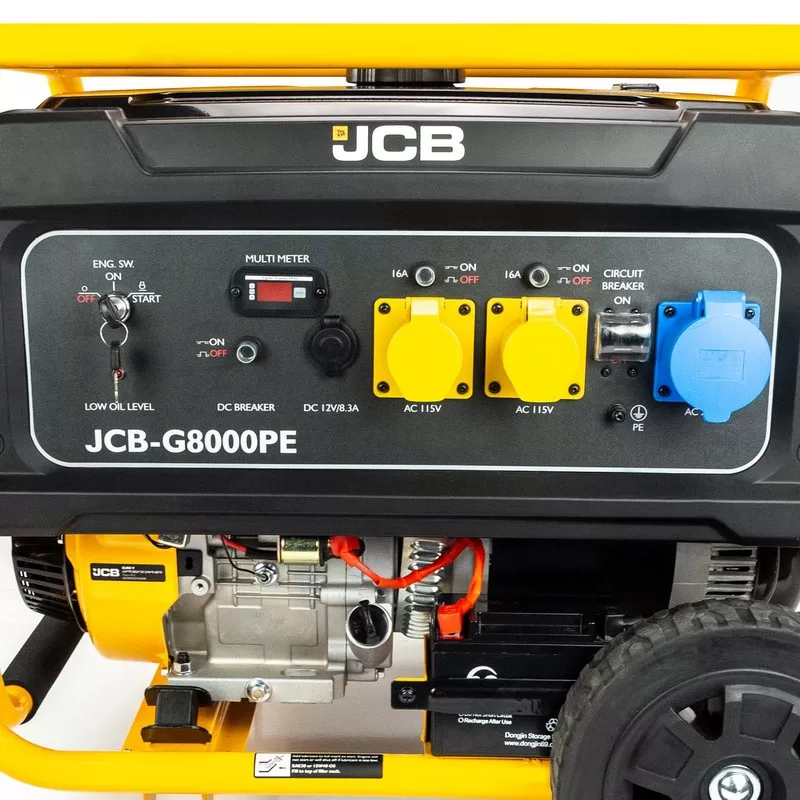 JCB 7.9kW / 9.8kVA Petrol Site Generator, 115V / 230V 15hp 457cc JCB Engine, Recoil & Electric Start