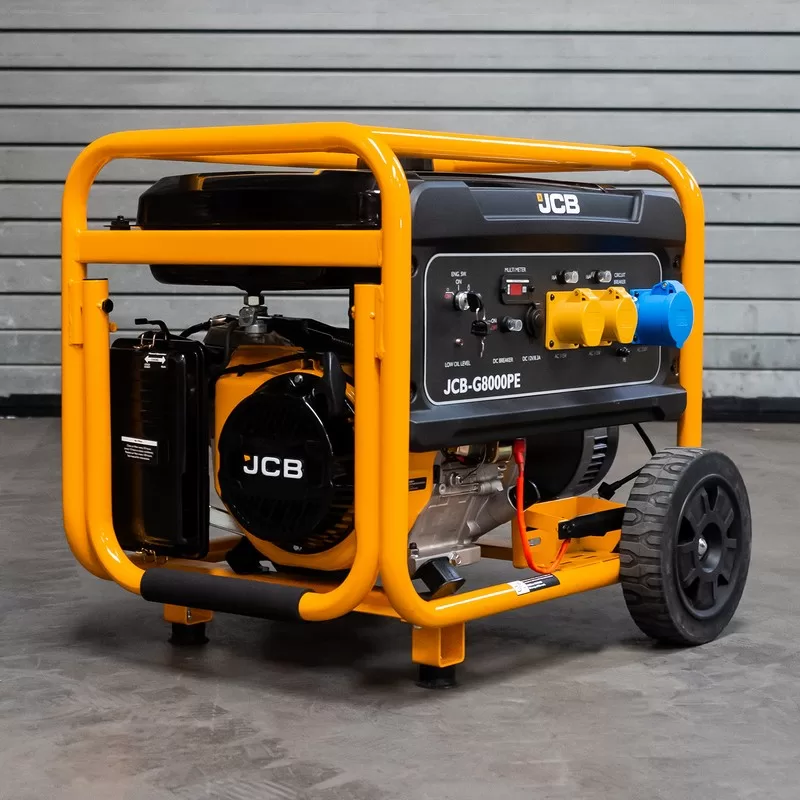JCB 7.9kW / 9.8kVA Petrol Site Generator, 115V / 230V 15hp 457cc JCB Engine, Recoil & Electric Start
