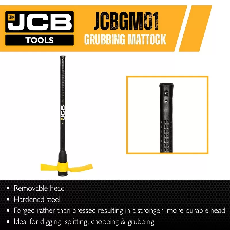 JCB 5lb Grubbing Mattock 85mm and 55mm Cutter, Heavy-Duty Steel Blade