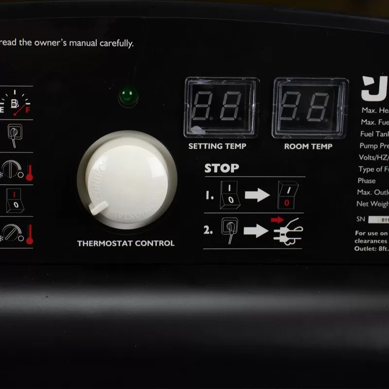 JCB 215,000BTU / 63kW Diesel Space Heater 1300m³ Coverage, Diesel or Kerosene, Thermostat